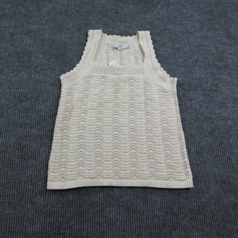 LOFT Sweater Womens M Cream Open-Knit Crochet Square Neck Sleeveless Summer NWT - Picture 1 of 10